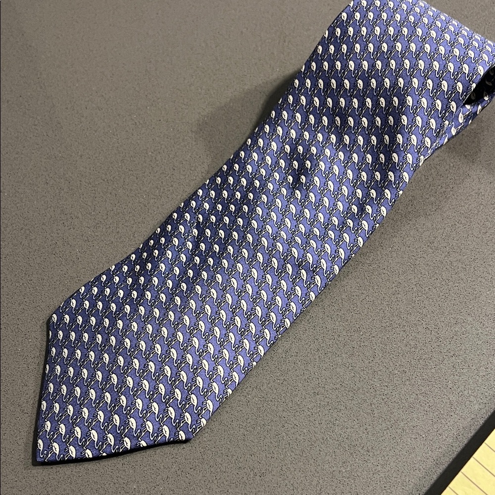 Brooks Brothers Blue and White Flamingo Print 100% Silk Tie